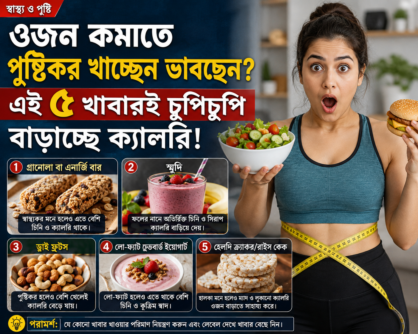 ওজন কমাতে পুষ্টিকর খাচ্ছেন ভাবছেন? এই ৫ খাবারই চুপিচুপি বাড়াচ্ছে ক্যালরি!
