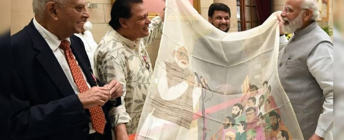 ক্যানভাস নয়, জামদানির শাড়িতে মোদির পোর্ট্রেট! ফুলিয়ার তাঁতশিল্পীর অনন্য শ্রদ্ধা